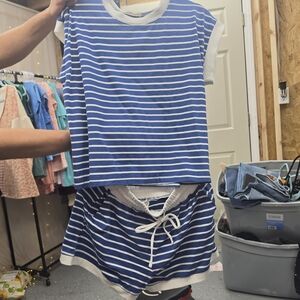 Women’s Blue & White Striped Set - Brand: Zenana